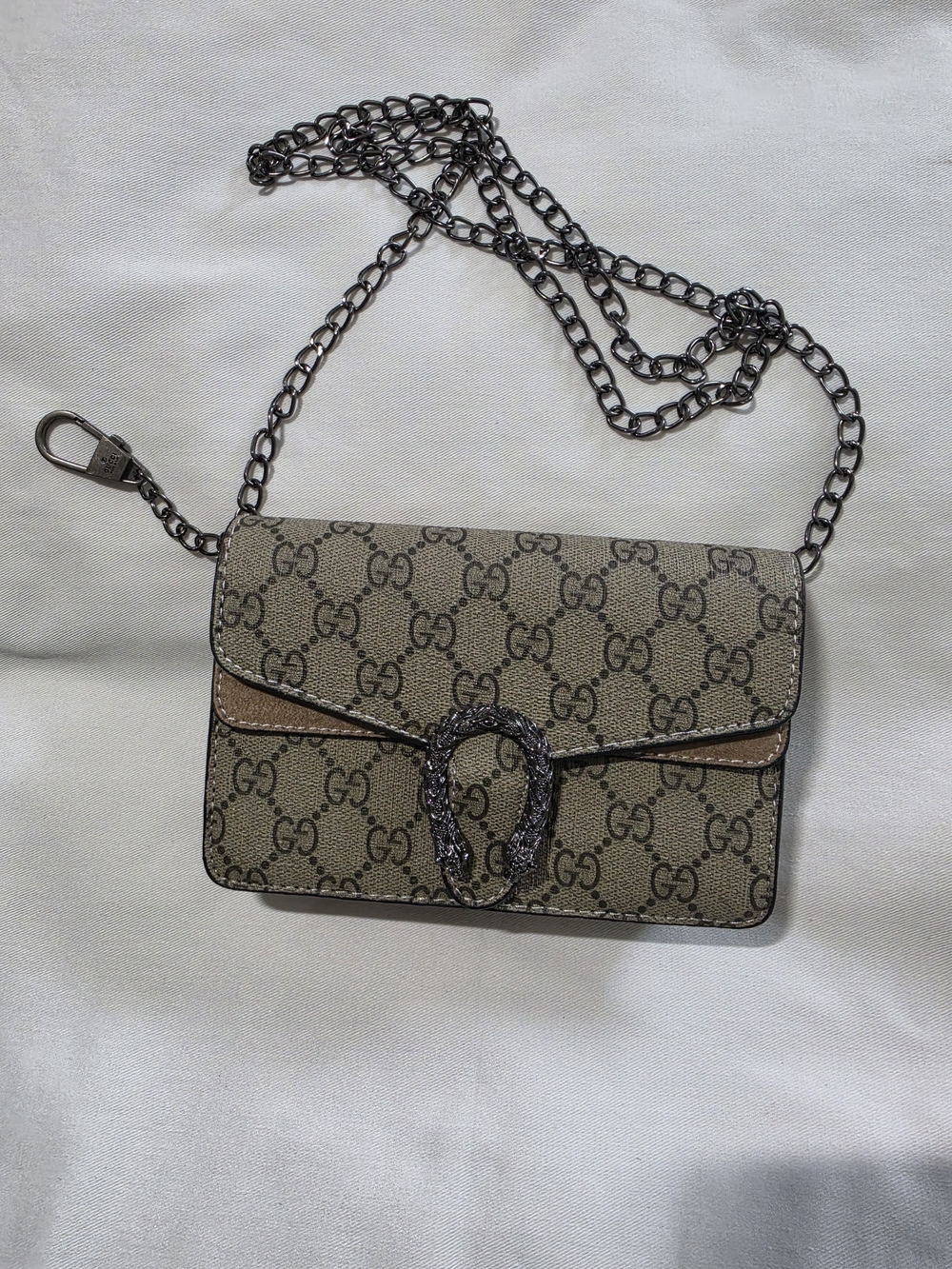 Beige Mini Crossbody Bag with Chain Strap